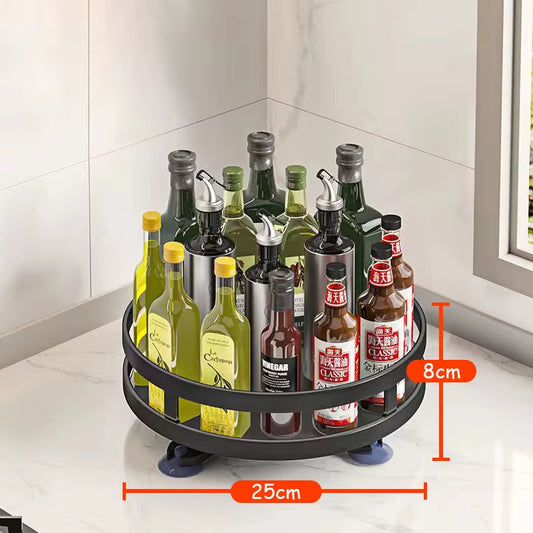 360°Rotation Spice Rack Organizer Jar Non-Skid Carbon Steel Storage Tray for Seasonings and Spices Cans for Kitchen Accessories