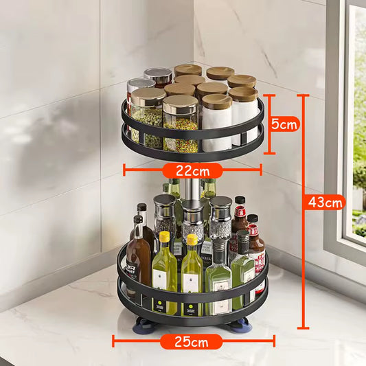 360°Rotation Spice Rack Organizer Jar Non-Skid Carbon Steel Storage Tray for Seasonings and Spices Cans for Kitchen Accessories