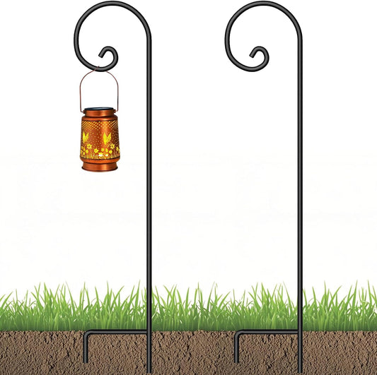 2 Pack Shepherd Hook 65 Inch Tall One Piece Structure No Assembly Required 1/2 Inch Solid Metal Heavy Duty Nonhollow Shepards for Outdoor Plants Bird Feeders Pole Lanterns Garden SH651